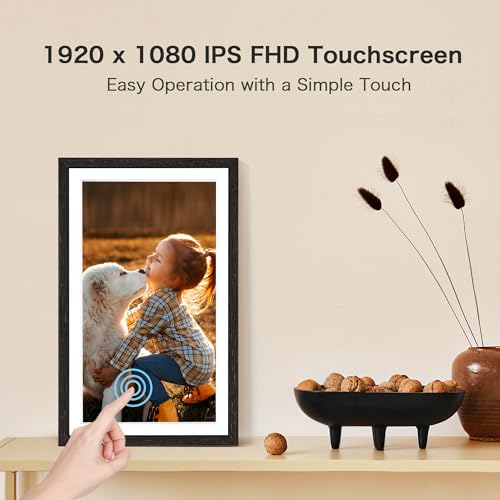 Image of Digital Picture Frame, Frameo 15.6 Inch WiFi Digital Frame Large Display | 1920*1080 IPS FHD Touchscreen, 32GB, Wall-Mountable, Share Picture Video, Electric Photo Frame, Mom Gifts, Black Woodgrain