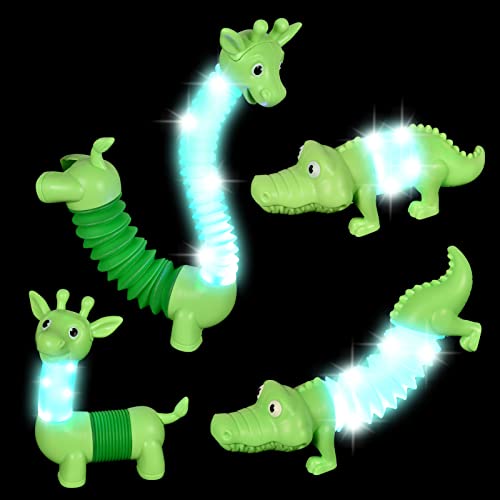 Ainiv Pop Tubes Lumineux, 2 Pièces Mini Jouets Sensoriels de Tuyau Extensible, Animal Multicolore Anti-Stress Objet Fidget Toy Cadeau pour Enfants, Adultes, TDAH, Personnes Souffrant d’autisme