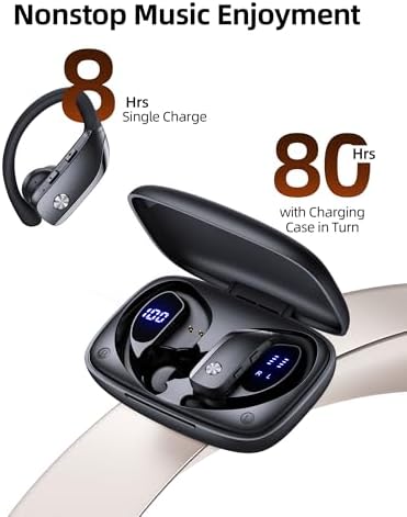 Bmanl Bmani Wireless Earbuds Bluetooth Headphones 48Hrs Play Back Sport Earphones With Led Display Over-Ear Buds With Earhooks Built-In Mic Headset For Workout Black Bmani-Veat00L