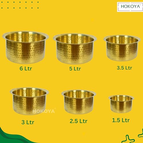 HOKOYA Hammered Brass Bhagona Set/Patila Set/Tope Set of 6 (6 LTR to 1.5 LTR) Golden Colour