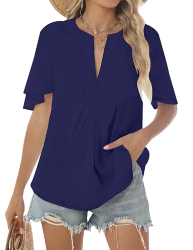 Relipop Womens Blouse Oversized Flutter Sleeve Top V Neck Shirts 2025 Summer Business Work Blouses Outfits