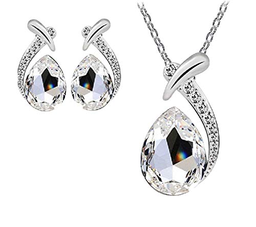 Preisvergleich Produktbild Inception Pro Infinite - Schmuckset - Halskette - Damenohrringe - Strass - glänzende Steine - Schaukel - weiße Farbe