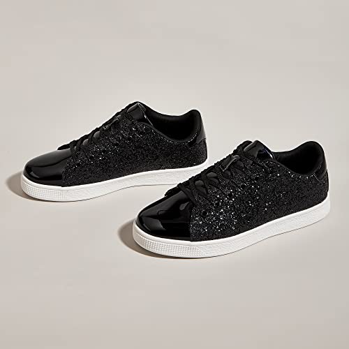 Lucky Step Glitter Sneakers Lace Up | Fashion Sneakers | Sparkly Shoes For Women (9 B(M) Us,Black) #TOP3