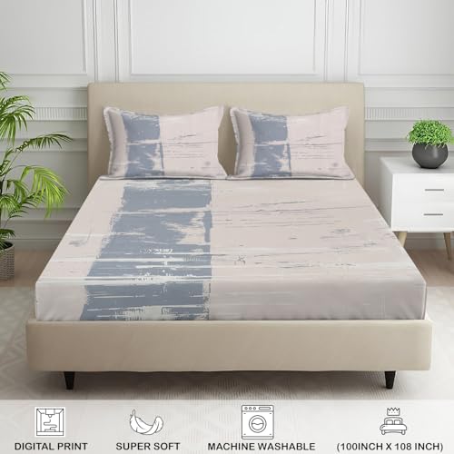 Image of Signature Digital Print Geometric Designs Super King Size Bedsheet - 108 x 108 inches | 100% Cotton-Feel Soft Fabric | Fade-Resistant Colors | 2 Matching Pillow Covers (Calm Horizon)