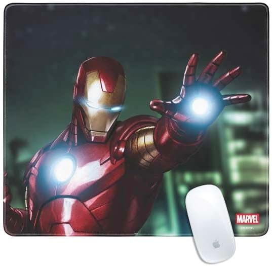 Skinit Medium Gaming Mouse Pad - Officially Licensed Tony Stark Iron Man Design with Stitched Edges, Waterproof, Non-Slip Rubber Base, Desk Mat for Keyboard & Mouse, 17.7" x 15.75" inches