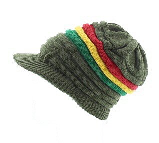 Milani Rasta Ribbed & Slouchy Short Brim Beanie Cap - Cotton and Stripes Olive