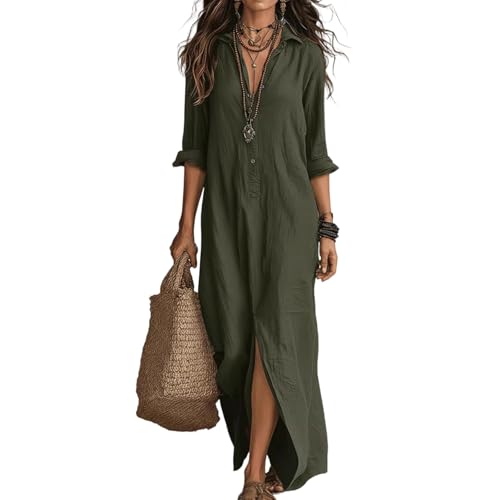 Robe longue ample au tombé fluide avec manches 3/4 boutonnées stylées et col en V