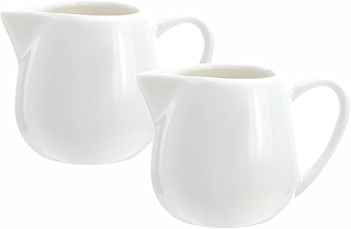 Sizikato 2 piezas mini crema clásica de cerámica blanca pura con asa, jarra pequeña de crema de leche para café. 3.4 onzas