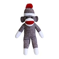 Plushland Adorable Sock Monkey, The Original Traditional Hand Knitted Stuffed Animal Toy Gift-for Kids, Babies, Teens, Girls and Boys Baby Doll Present Puppet (16'' Brown)