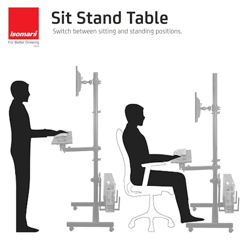 Image of Isomars Computer Standing Desktop Workstation with Monitor Mount Adjustable Height with Keyboard & Mouse Tray Space for CPU Holder, Sit Stand Table Comes with Wheels for Easy to Move.
