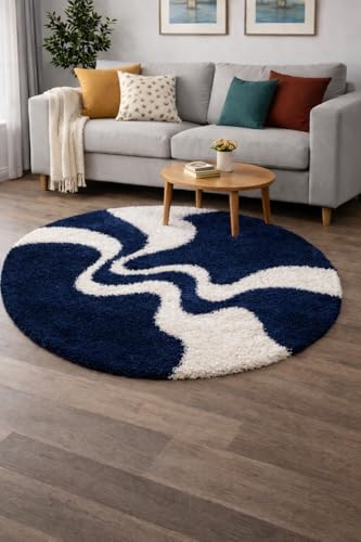 Image of Vintage Threads (Blue 3D 5x5 Ft Shaggy Carpet for Living Room & Bedroom | Ultra Soft Plush Long Pile Rug | Thick Fluffy 3D Modern Floor Carpet | Cozy Luxury Home Decor Rug