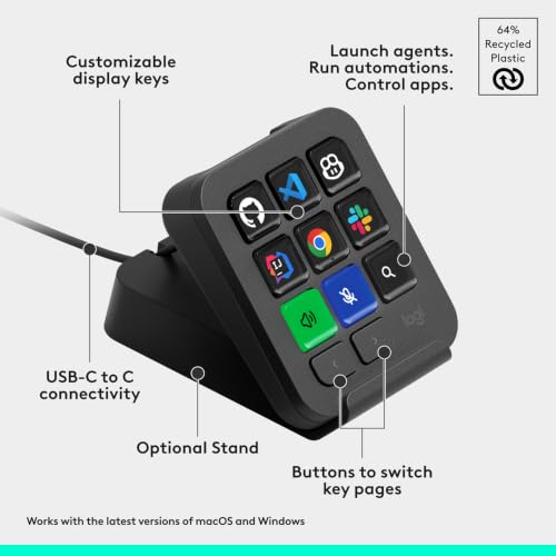 Image of Logitech MX Keypad, Programmable Macro Pad for Developers 9 LCD Keys, App-Aware Profiles for VS Code, GitHub Copilot, IntelliJ, Automation, USB-C, Windows, macOS - Graphite