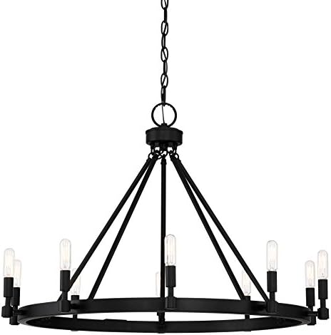 DESIGNERS FOUNTAIN Fiora 10 Light Chandelier, 31 Inch Ceiling Fixture for Kitchen, Dining Room, Bedroom, and Living Room, Black, 92589-BK