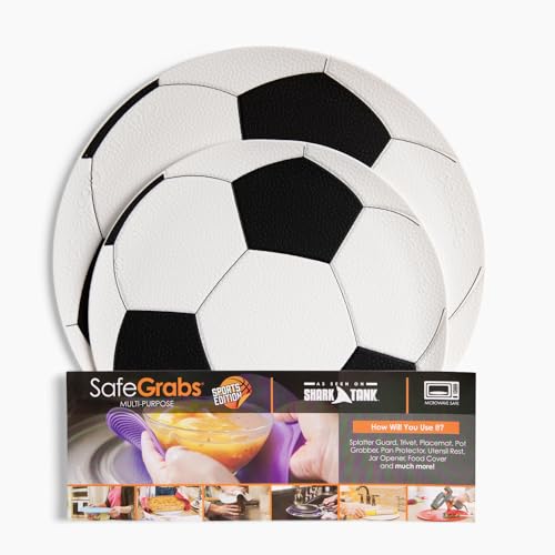 Image of Safe Grabs: Original Microwave Mat as Seen on Shark Tank | Splatter Guard, Trivet, Hot Pad, Pot Holder, Minimize Mess (BPA Free, Heat Resistant, Dishwasher Safe), Soccer