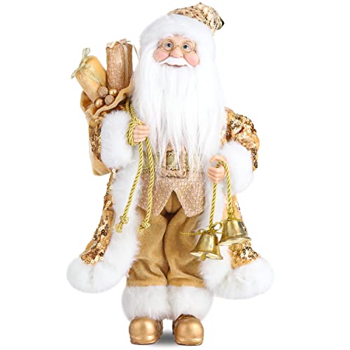 Horjamy 16Inch Christmas Santa Claus Figurines Bells And Gift Bag Christmas Standing Santa Figure Decorations For Xmas Holiday Party Home Decoration(Gold) #TOP2
