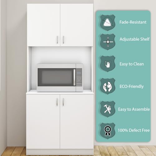 Image of VIKI Furniture | Kitchen Cabinet - 5 Tier Unit with Doors & Open Shelves, Organizer for Kitchen, Bedroom, Hallway & Living Room (Frosty White - 40D x 80W x 180H cm) | 1 Year Warranty