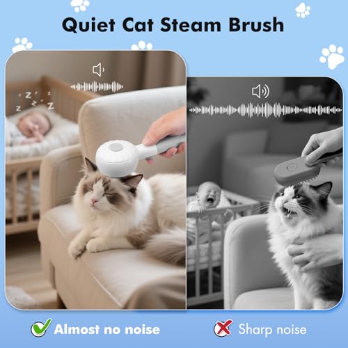 Image of Cat Steam Brush with 2 Steam Modes for Cats Dogs Shedding, Low Noise Pet Hair Brush with One Release Button Cool Mist for Indoor Cats