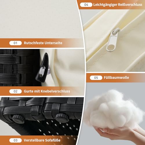 Aoxun Gartenmöbel Set Polyrattan 3-teilig mit 7,5cm dicken Kissen & Glas-Couchtisch… – Ansicht 6