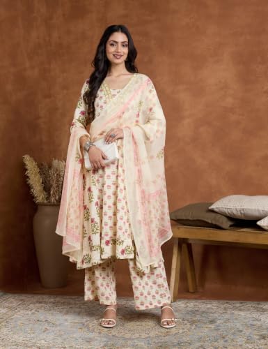Image of Amazon Brand - Myx Women's Rayon Printed Kurta Set | Regular Fit | with Palazzo & Dupatta (Available in Plus Sizes)