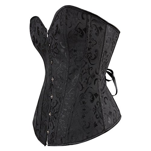 Women's Vintage Palace Jacquard Strapless Overbust Corset Bustier Bodyshaper X-Small Black #TOP1
