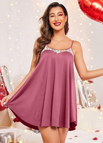 Image of Ekouaer Sexy Night Gowns Lace Nightgowns for Women Sleeveless Sleepwear Babydoll Nighty Plus Size Night Dress