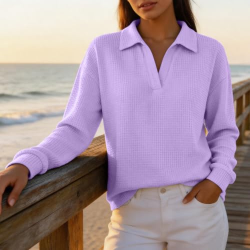 Long Sleeve Tops for Woman Tunic Waffle Knit Lightwieght Cotton Tops - image 3