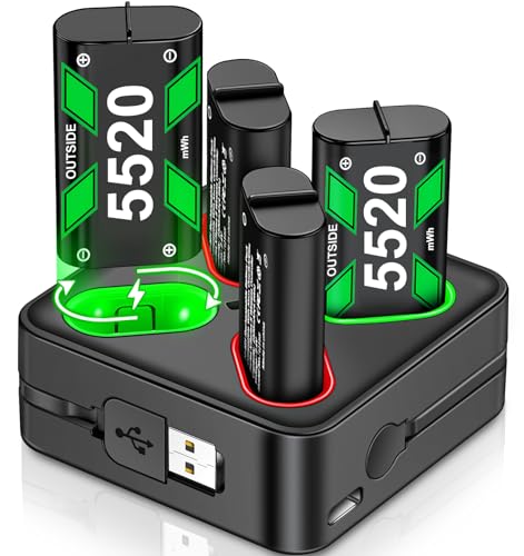 HASACOOL Controller Battery Pack for Xbox One, Xbox Series X|S, 4x5520mWh Rechargeable Batteries, USB & Type-C Charging, 4-in-1 Charging Dock