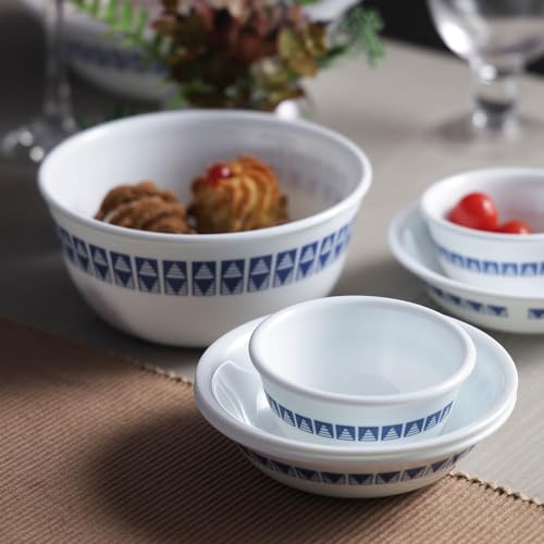 Image of CORELLE Glass Vegetable Bowl Livingware Wheeler Diamond 177 ml Katori Pack of 6 (Pack of 6, White)