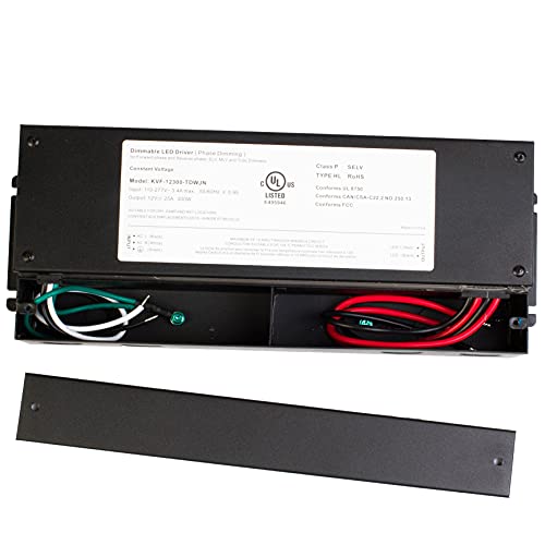 Black Friday Clearance LEDupdates 12v UL Listed 300w Triac Dimmable Driver 100V - 277V AC Input Transformer Constant Voltage Power Supply Compatible with Lutron, Leviton AC wall Dimmer for LED Strip light (12v 300w)