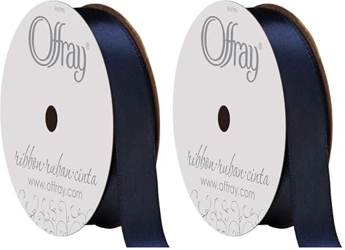 Image of Berwick Offray 067857 5 /8 inch Wide Single Face Satin Ribbon, Navy Blue, 6 Yds (Pack of 2)