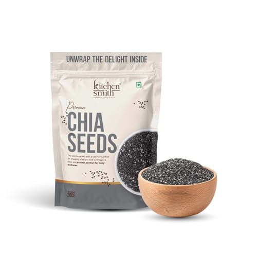 Image of KitchenSmith Premium Chia Seeds - 200gm | Raw Chia Seeds For Eating | Natural Plant-Based Seeds | Omega-3 Source | Everyday Superfood Use | Clean & Versatile Pantry Essential | Non-Roasted & Unsalted