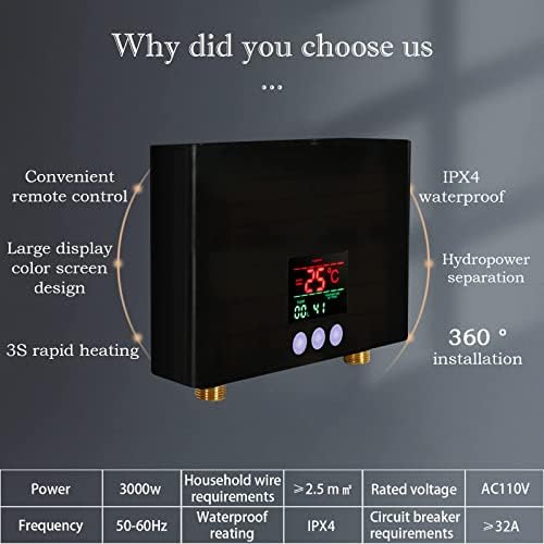 Tankless Electric Water Heater 110V 3000W Under Sink On Demand Instant Hot Water Heater for Kitchen Bathroom Washing (Black) - Image 3