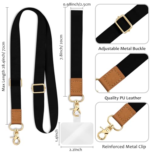 Image of Piefly Cell Phone Lanyard Crossbody Wrist Strap Adjustable for Women Black | Travel Daily Cruise, Around the Neck, Hands-free, Universal, Fit Keys ID badge, Accessories, Compatible with Most Smartphones