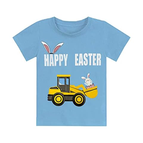 FEDPOP Easter Bunny Shirts for Toddler Boy Short Sleeve Tractor Digger Bunny Tshirt for Kids Cotton Tee Tops 2-7 Years, Tractor Bunny, 3 Years Cover