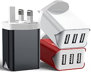 USB Plug Mains Charger 3 Pack, 3 Port 5V 3.1A Fast Charging UK Power Adapter, Portable Wall Charger for iPhone 13/12/11/Mini/Max/Pro Max,Samsung Galaxy S10/S9, Huawei and more