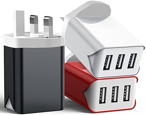 USB Plug Mains Charger 3 Pack, 3 Port 5V 3.1A Fast Charging UK Power Adapter, Portable Wall Charger for iPhone 13/12/11/Mini/Max/Pro Max,Samsung Galaxy S10/S9, Huawei and more