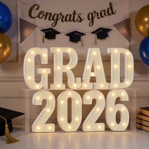 imprsv Graduation Party Decorations with GRAD 2026 Marquee Letters Numbers 8Pcs Grad 2026 Light Up Letters LED Alphabet Number for Graduation Table Decor