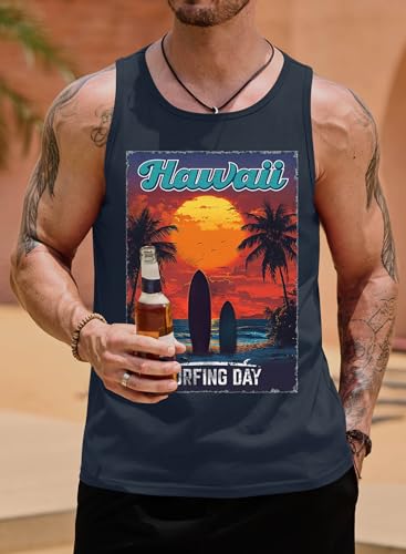 Image of VOGSTART Mens Hawaiian Beach Tank Tops Summer Vacation Muscle Top Graphic Sleeveless Shirts (S-3XL)