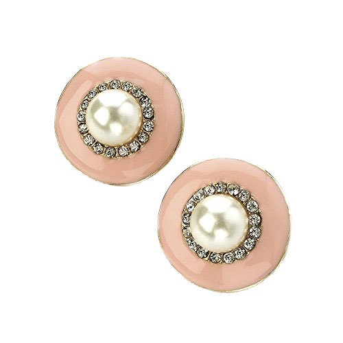 ER24260 Pink Crystal & Pearl Colour Round Earrings Pierced Wedding Party Prom 2.5cm