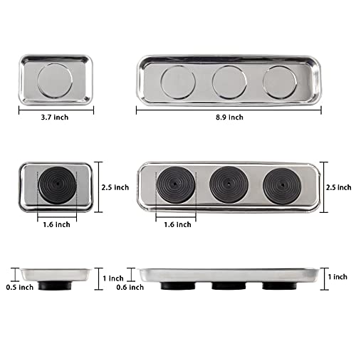 Rechabite 3 Pieces Magnetic Trays Set Stainless Steel Magnet Tool Tray Parts Holder For Screws, Sockets, Bolts, Pins, Mechanic's And Automotive #TOP1