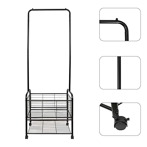 Fishat Metal Rolling Laundry Hamper Butler Cart Basket With Hanging Garment Rack, Storage Organizer With Rack On Wheels Mobile (Black) #TOP2