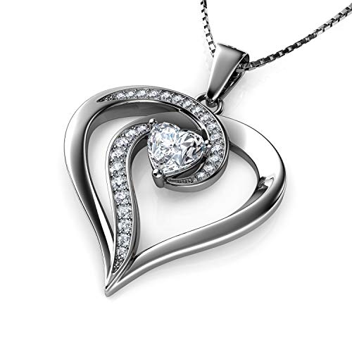 DEPHINI   Collar Corazón Plata de Ley 925 para Mujer: Colgante con Circonita Cúbica, Joyería Elegante, Idea de Regalo Original de Cumpleaños y Aniversario, Caja de Regalo Incluida (Blanco 2)