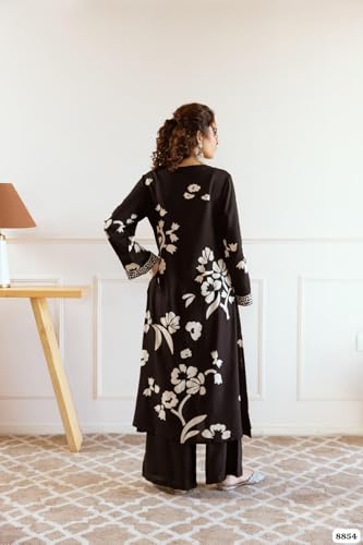 Image of BLOOMORAA BY PRAGYA Kurta Plazo Set for Women's| Printed Rayon Kurti Plazo Black |Womens Rayon Kurta Set with Palazzo Pant