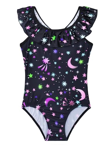 Image of Snowheart Girls Swimsuit One Piece Bathing Suit Kids Quick Dry Shoudler Ruffle Floral Swimwear for 3-12 Years Old