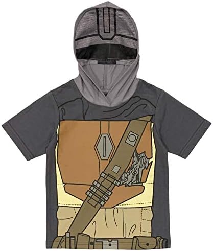 Star Wars Little Boys' Mando Hooded T-Shirt with Mask (7) Gray
