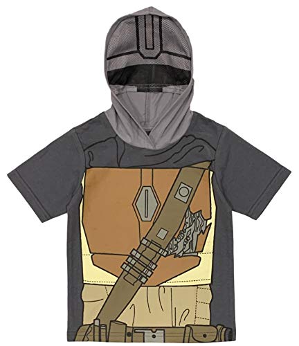 Star Wars Little Boys' Mando Hooded T-Shirt With Mask (7) Gray #TOP11
