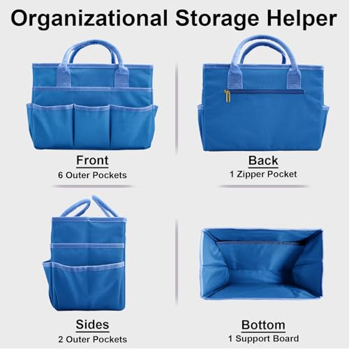 Image of Cupohus Art Organizer Craft Storage Tote Bag with Pockets and Handles, Oxford Fabric Carrying Caddy for Teacher, Officer, Artist, Traveler, and more -Blue