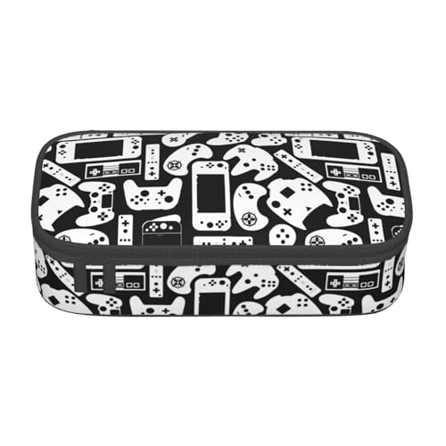 Image of Video Game Gaming Black And White Pencil Case Big Capacity Storage Pencil Pouch Stationery Bags With Zipper Portable Pen Holder Box Organizer For Boys Kids Student College School Office Supplies