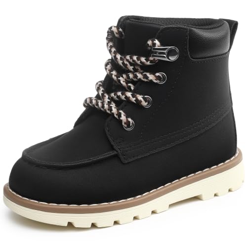 Image of FUPPIA Boys Walking boots Waterproof Anti Slip Lace Up High Top Sneakers Boot Faux Leather Black 8 UK Child