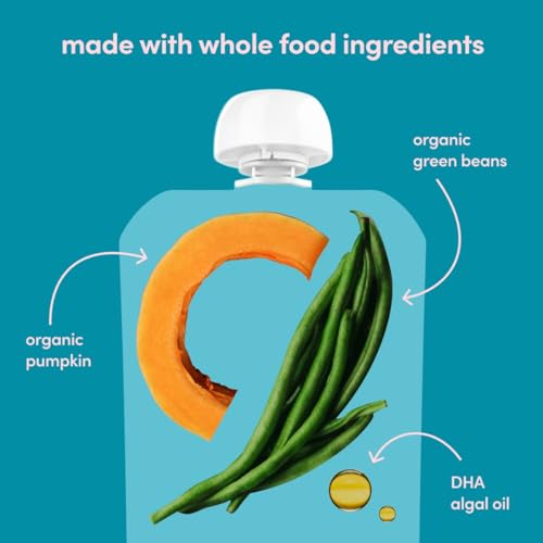 Cerebelly Organic Baby Food Pouches, Green Bean Pumpkin with Shiitake Mushroom, Toddler Snacks, 16 Brain-Supporting Nutrients from Superfoods, Healthy Snacks, BPA-Free, No Added Sugar, USDA Certified Organic, Non-GMO, 4 Ounce (Pack of 6)
